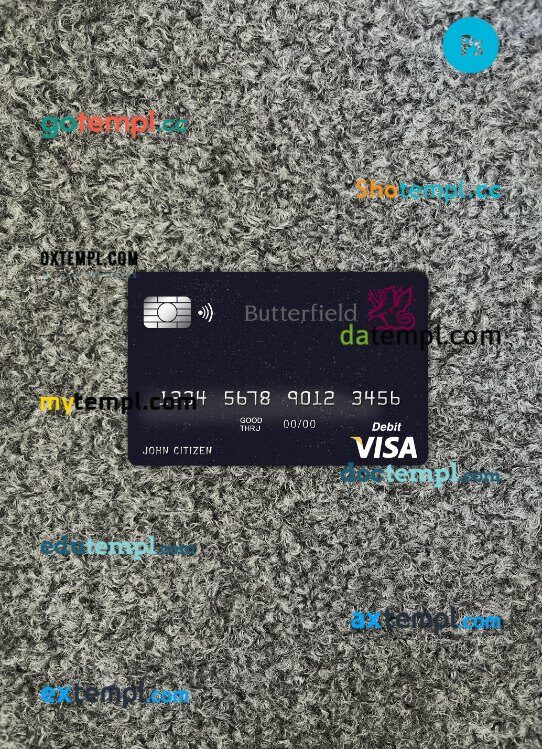 Barbados Butterfield bank visa card PSD scan and photo-realistic snapshot, 2 in 1