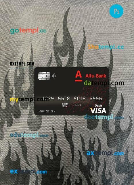 Belarus Alfa bank visa card PSD scan and photo-realistic snapshot, 2 in 1