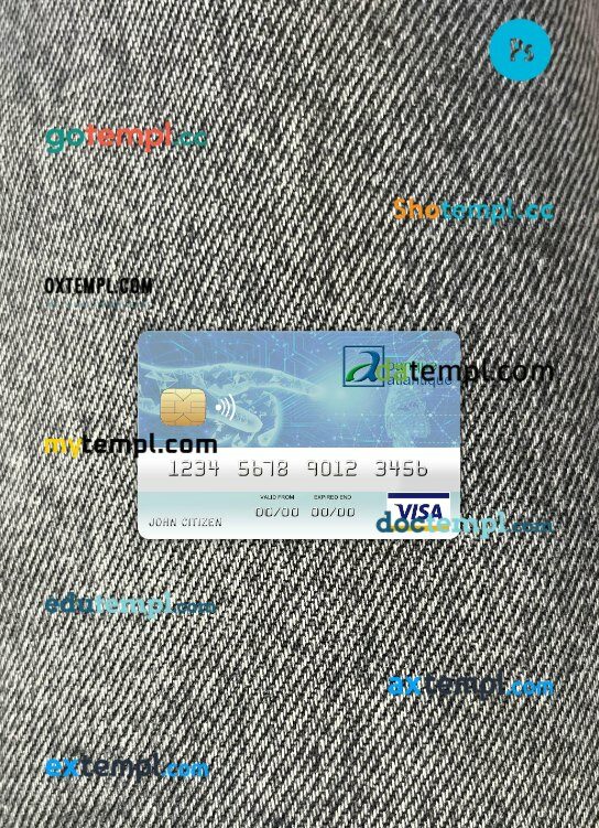 Benin Atlantique bank visa card PSD scan and photo-realistic snapshot, 2 in 1