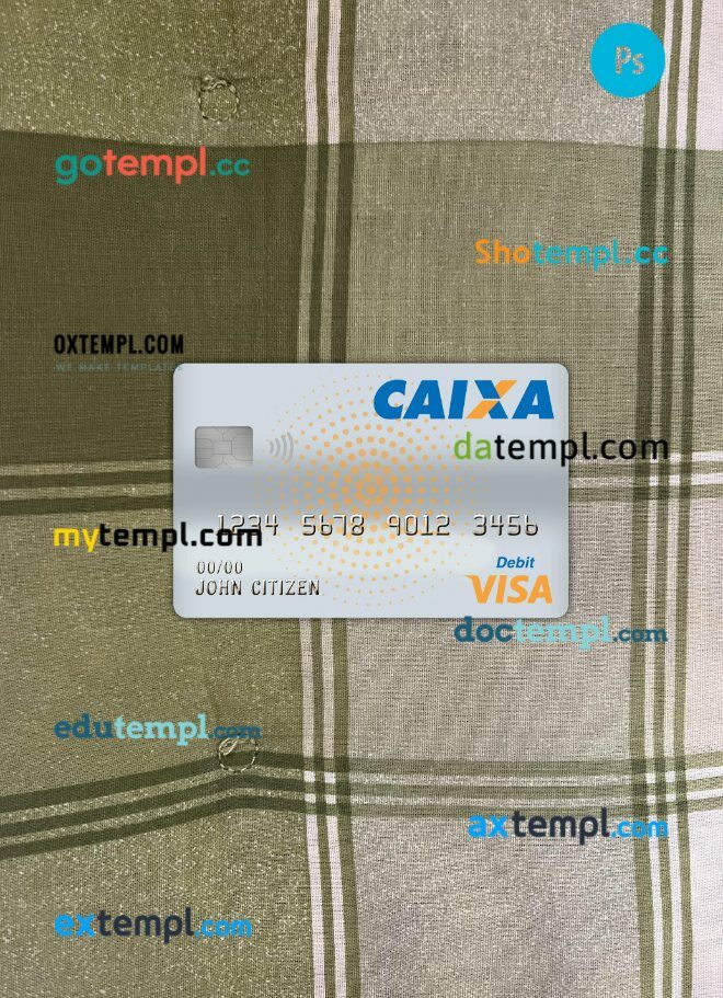 Brazil Caixa bank visa card PSD scan and photo-realistic snapshot, 2 in 1