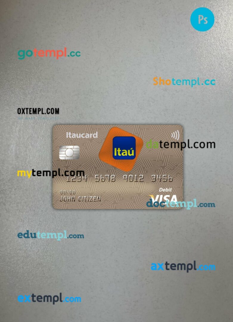 Brazil Itaú Bank visa card PSD scan and photo-realistic snapshot, 2 in 1