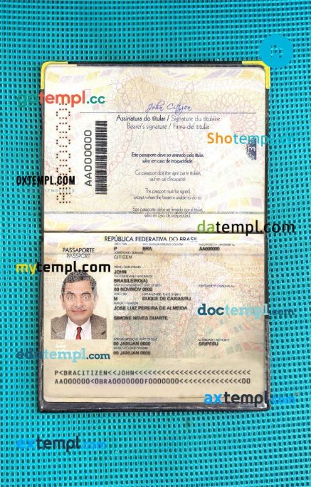 Brazil passport PSDs, editable scan and photograghed picture template (2019-present), 2 in 1