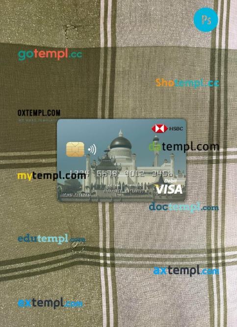 Brunei HSBC bank visa card PSD scan and photo-realistic snapshot, 2 in 1