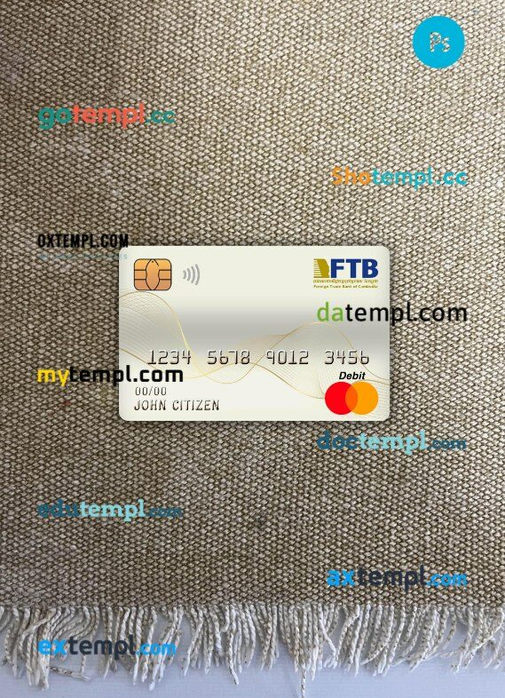 Cambodia Foreign Trade bank master debit card PSD scan and photo taken image, 2 in 1k