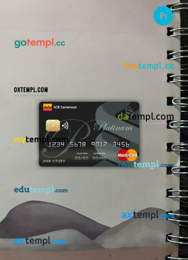 Cameroon SCB bank mastercard PSD scan and photo taken image, 2 in 1