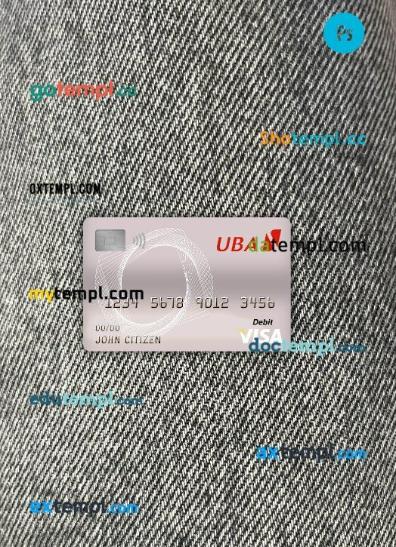 Cameroon UBA bank visa debit card PSD scan and photo-realistic snapshot, 2 in 1