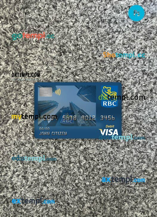 Canada Royal bank (RBC) visa debit card PSD scan and photo-realistic snapshot, 2 in 1
