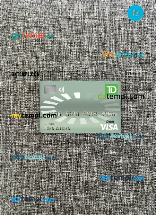 Canada TD visa debit card PSD scan and photo-realistic snapshot, 2 in 1