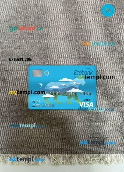 Central African republic ecobank visa debit card PSD scan and photo-realistic snapshot, 2 in 1