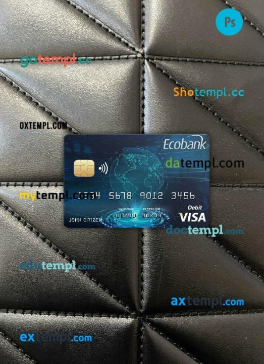 Chad Ecobank visa card PSD scan and photo-realistic snapshot, 2 in 1