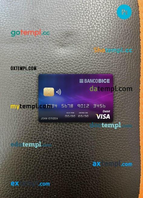 Chile BICE bank visa card PSD scan and photo-realistic snapshot, 2 in 1