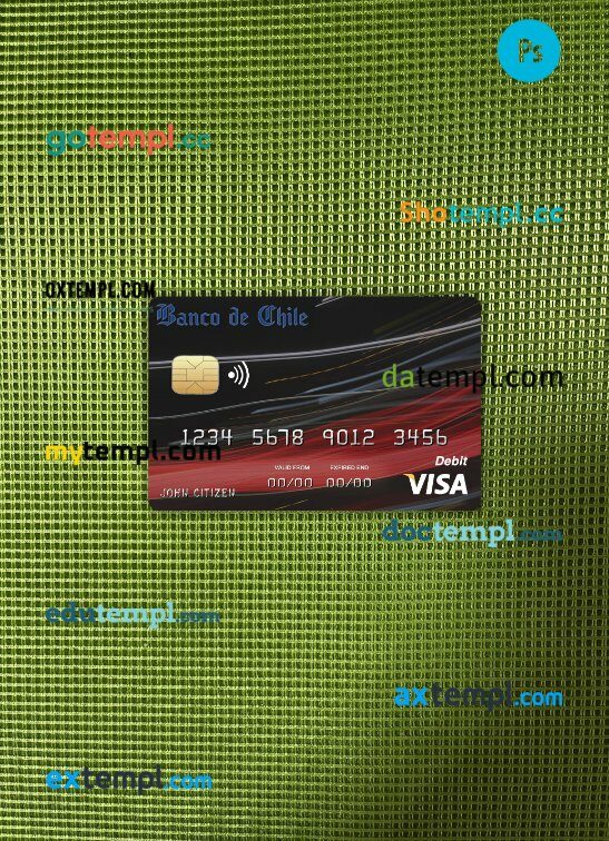 Chile Banco de Chile bank visa card PSD scan and photo-realistic snapshot, 2 in 1
