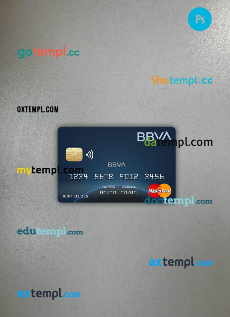 Colombia BBVA bank mastercard PSD scan and photo taken image, 2 in 1