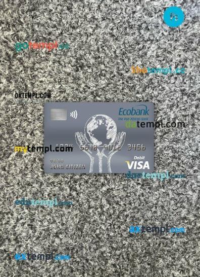 Congo Ecobank bank visa debit card PSD scan and photo-realistic snapshot, 2 in 1