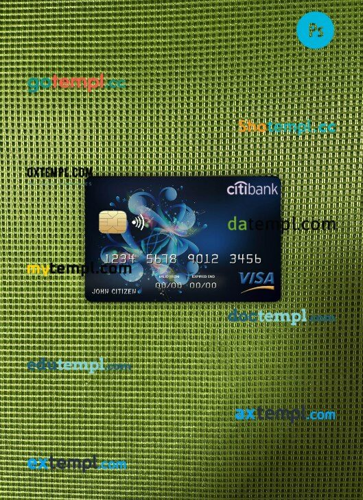 Côte d’Ivoire Citi bank visa card PSD scan and photo-realistic snapshot, 2 in 1