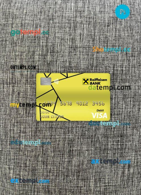 Croatia Raiffeisen bank visa debit card PSD scan and photo-realistic snapshot, 2 in 1