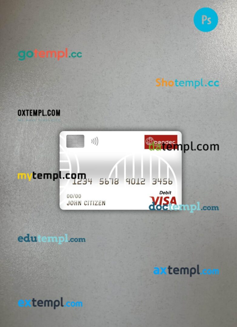 Cuba Bandec banco de credito y comercio bank visa debit card PSD scan and photo-realistic snapshot, 2 in 1