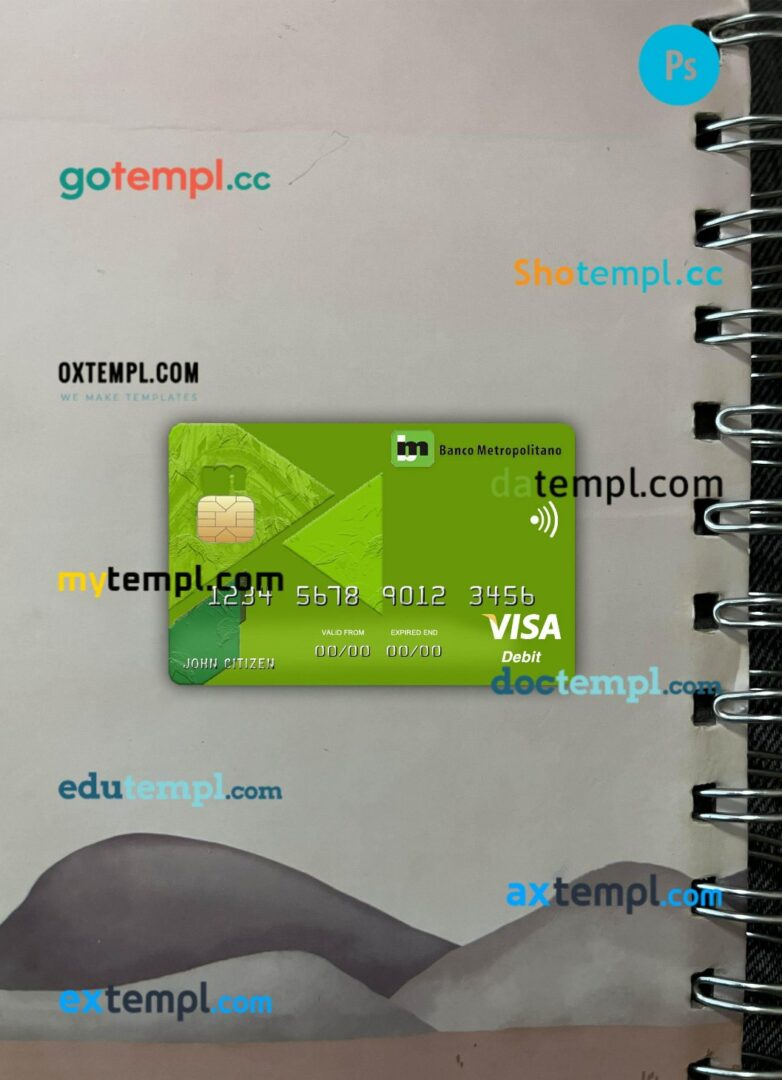 Cuba Metropolitano bank visa card PSD scan and photo-realistic snapshot, 2 in 1