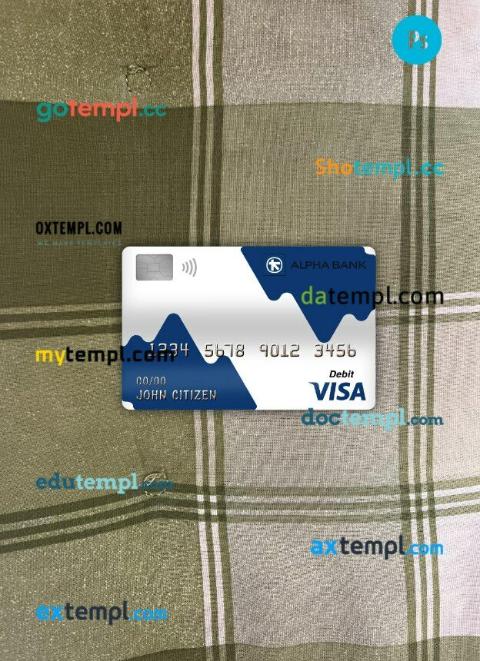 Cyprus Alpha bank visa debit card PSD scan and photo-realistic snapshot, 2 in 1