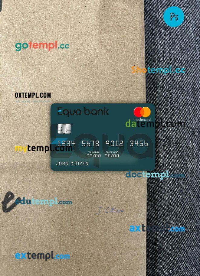 Czech Equa Bank mastercard PSD scan and photo taken image, 2 in 1