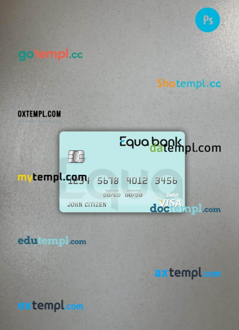 Czech Equa Bank visa debit card PSD scan and photo-realistic snapshot, 2 in 1