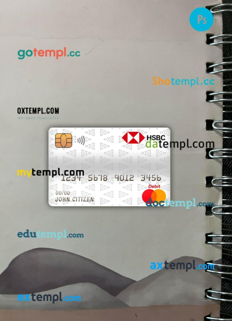 Czech HSBC bank master debit card PSD scan and photo taken image, 2 in 1