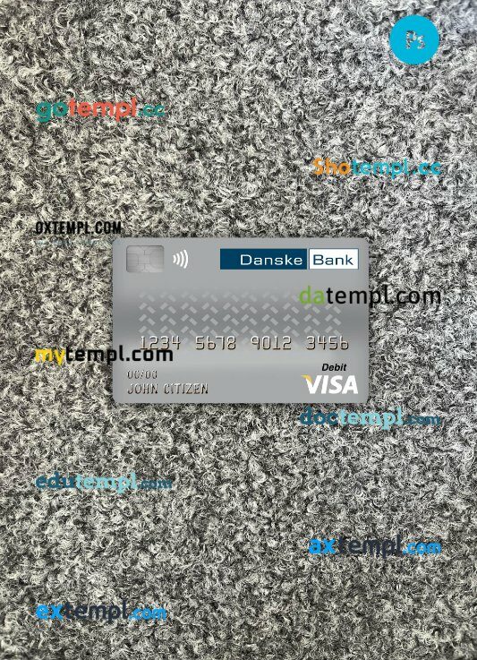 Denmark Danskebank visa debit card PSD scan and photo-realistic snapshot, 2 in 1