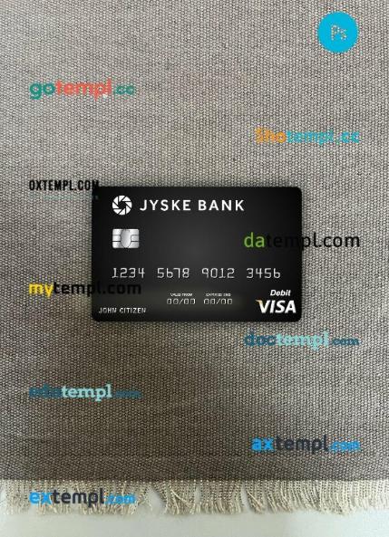 Denmark Jyske Bank visa debit card PSD scan and photo-realistic snapshot, 2 in 1