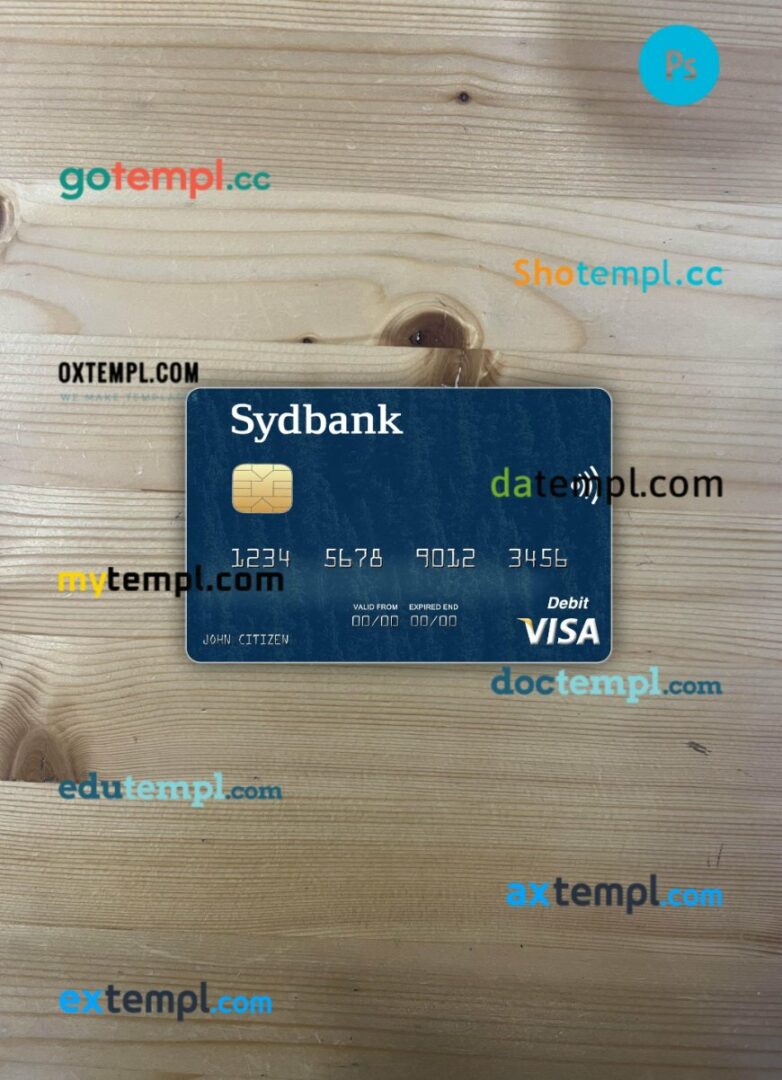 Denmark Sydbank visa card PSD scan and photo-realistic snapshot, 2 in 1