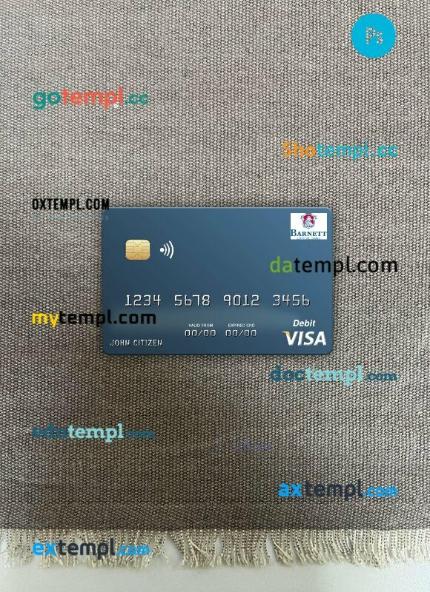 Dominica Barnett Capital Bank visa card PSD scan and photo-realistic snapshot, 2 in 1