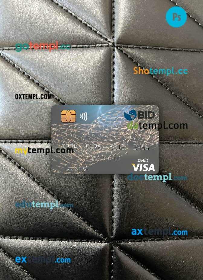 Dominican Republic Banco BID visa card PSD scan and photo-realistic snapshot, 2 in 1