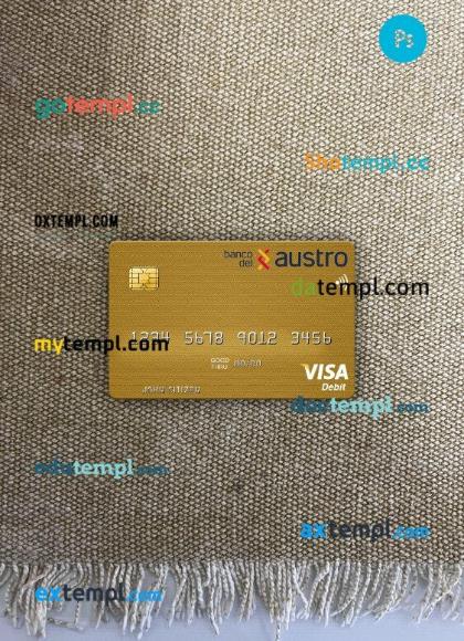 Ecuador Banco del Austro visa debit card PSD scan and photo-realistic snapshot, 2 in 1