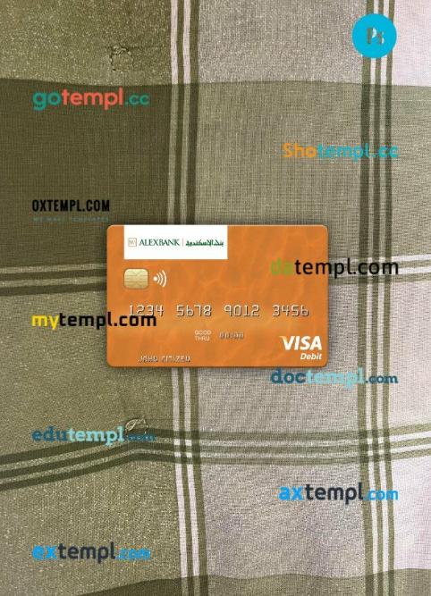 Egypt Bank of Alexandria visa debit card PSD scan and photo-realistic snapshot, 2 in 1