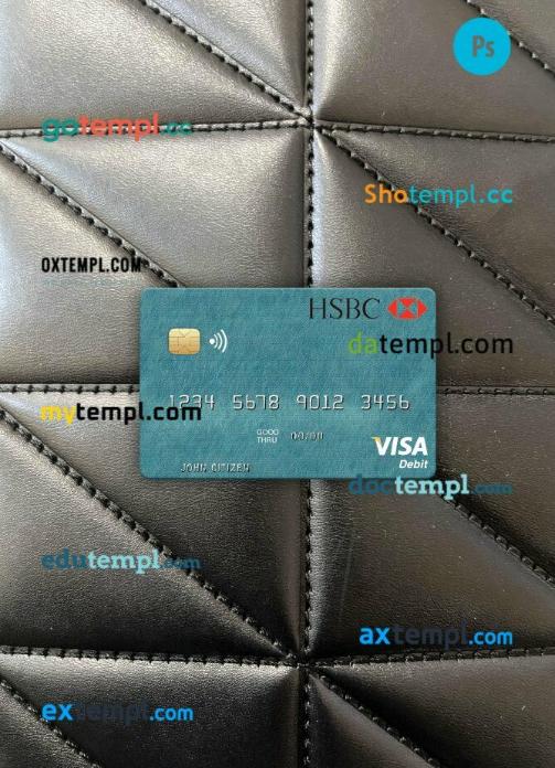 Egypt HSBC Bank visa debit card PSD scan and photo-realistic snapshot, 2 in 1
