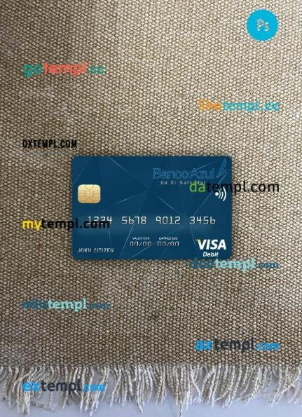 El Salvador Banco Azul de El Salvador visa debit card PSD scan and photo-realistic snapshot, 2 in 1