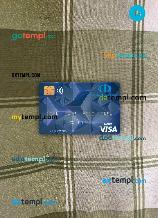 Equatorial Guinea Commerical bank Guinee Equatoriale visa debit card PSD scan and photo-realistic snapshot, 2 in 1