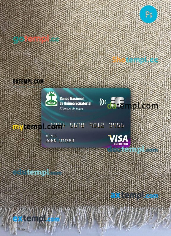 Equatorial Guinea National bank visa electron card PSD scan and photo-realistic snapshot, 2 in 1