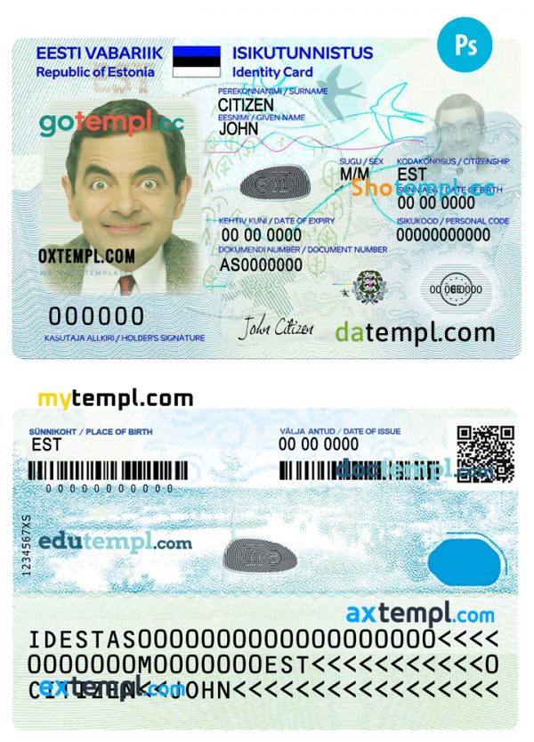 Estonia ID card template in PSD format, 2018-present, version 2