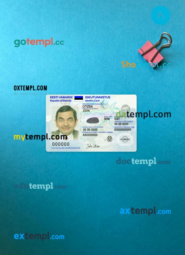 Estonia ID card editable PSDs, scan and photo-realistic snapshot, 2018-present, version 2, 2 in 1