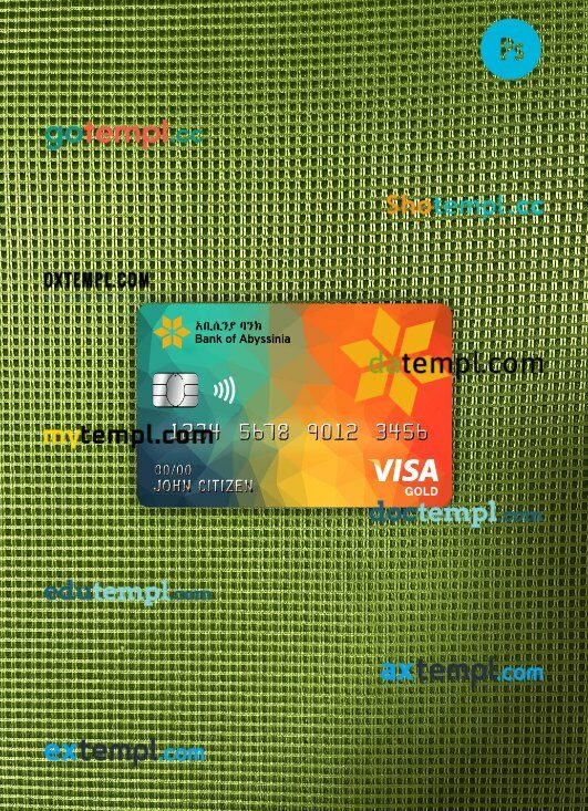 Ethiopia Bank of Abyssinia bank visa gold card PSD scan and photo-realistic snapshot, 2 in 1
