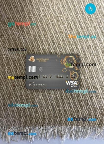 Ethiopia Commercial bank visa gold card PSD scan and photo-realistic snapshot, 2 in 1