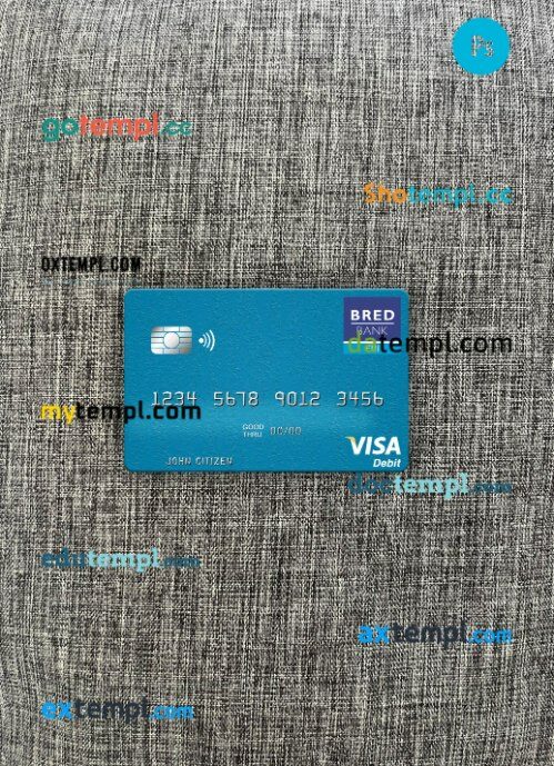 Fiji BRED Bank visa debit card PSD scan and photo-realistic snapshot, 2 in 1