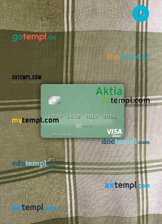 Finland Aktia Savings Bank visa debit card PSD scan and photo-realistic snapshot, 2 in 1