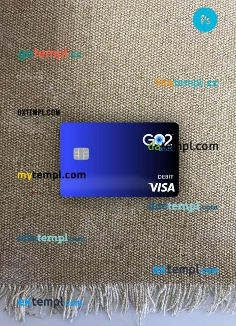 GO2 bank visa debit card PSD scan and photo-realistic snapshot, 2 in 1