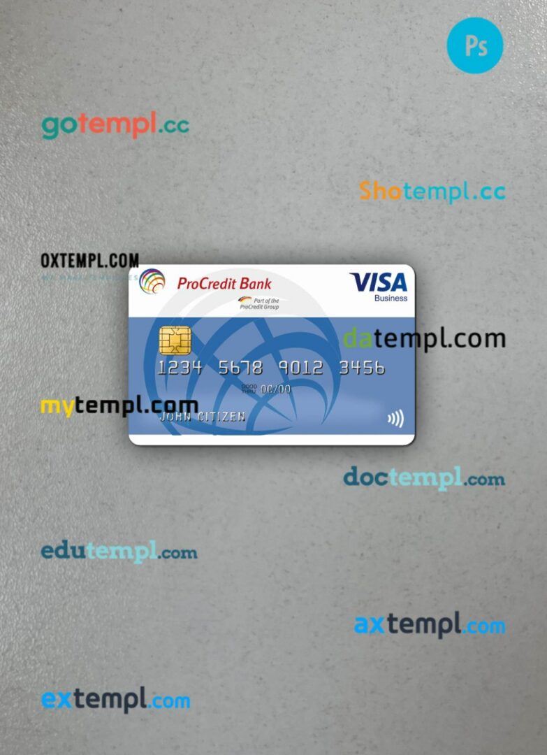 Germany ProCredit Bank VISA Business PSD scan and photo-realistic snapshot, 2 in 1