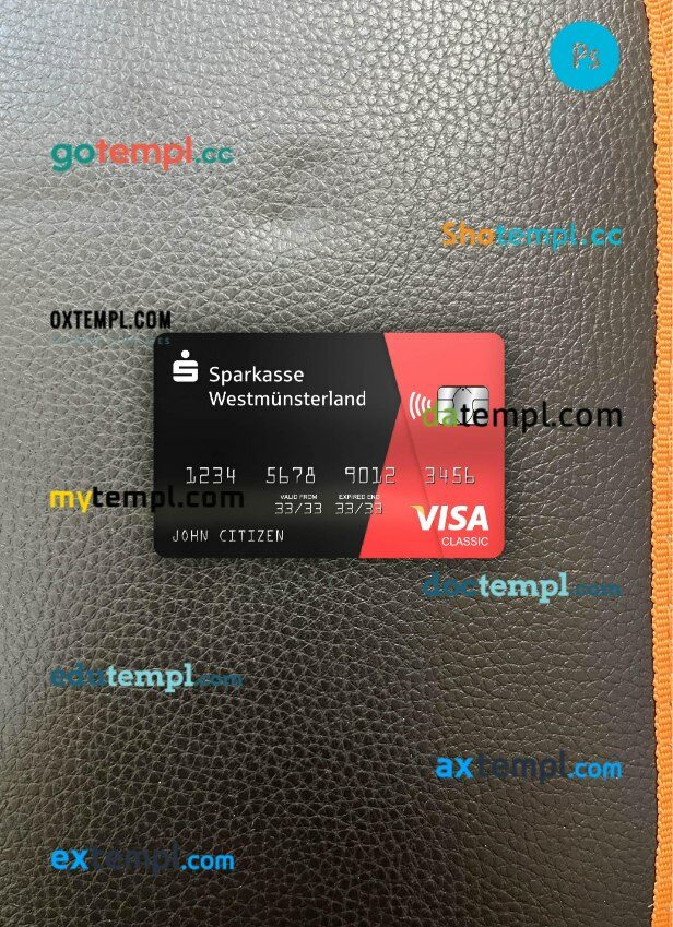 Germany Sparkasse westmunsterland bank visa classic card PSD scan and photo-realistic snapshot, 2 in 1