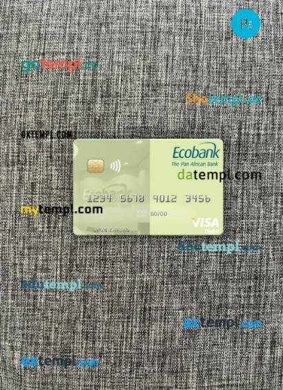 Ghana Ecobank Ghana visa debit card PSD scan and photo-realistic snapshot, 2 in 1