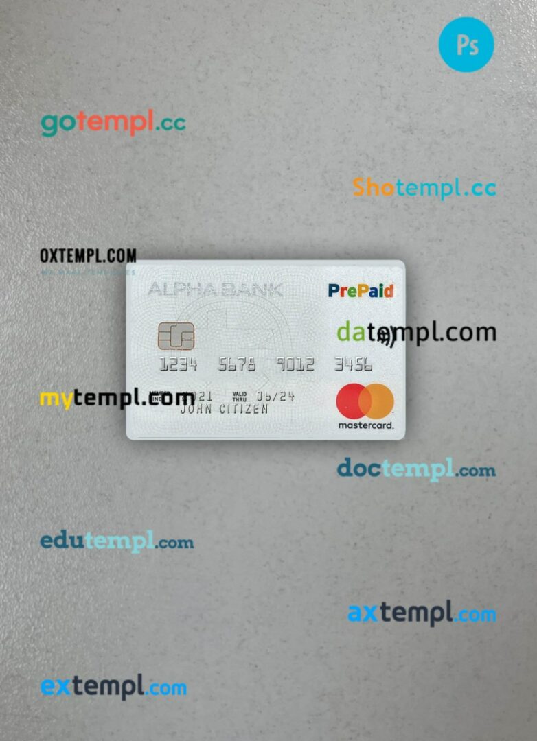 Greece Alpha Bank mastercard PSD scan and photo taken image, 2 in 1, version 2