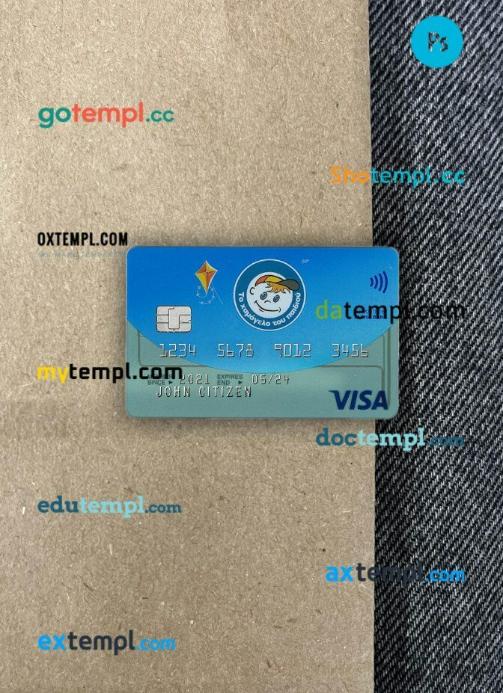 Greece Alpha Bank visa debit card PSD scan and photo-realistic snapshot, 2 in 1, version 2