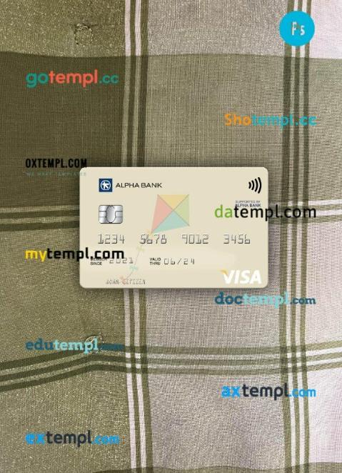 Greece Alpha Bank visa debit card PSD scan and photo-realistic snapshot, 2 in 1, version 3